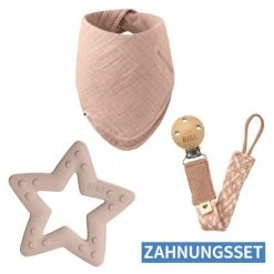 Bibs 3-tlg. Baby-Zahnungshilfen-Set - inkl. Beißring + Schnullerkette + Bandana - Blush