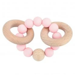 Bieco Holz-Beißring mit Silikonkette - Rosa