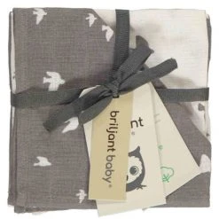 Briljant Baby Mull-Waschlappen / Pflegetuch 4er Pack 30 x 30 cm - Organic Cotton - Birds - Tornado