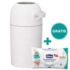 Chicco Windeleimer Odour Off - für herkömmliche Müllbeutel + Gratis Feuchttücher 60er Pack - White
