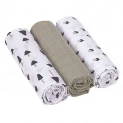 Lässig Mulltuch 3er Pack Swaddle & Burp Blanket L 85 x 85 cm - Little Forest - Olive