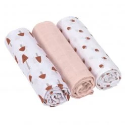 Lässig Mulltuch 3er Pack Swaddle & Burp Blanket L 85 x 85 cm - Little Forest - Rose