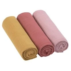 Lässig Mulltuch 3er Pack Swaddle & Burp Blanket L 85 x 85 cm - Rose Rosewood Mustard