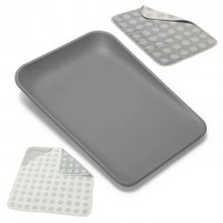 Leander Wickelauflage & Wickelkissen Set Matty abwischbar inkl. Auflage Topper und Kapuzen-Badetuch Hoodie - Dusty Grey - Kollektion 2022