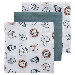 Meyco Mullwindel / Mulltuch / Pucktuch - Swaddle - 3er Pack - 70 x 70 cm - Animals